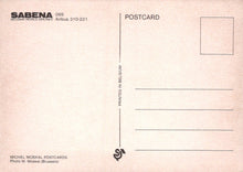 Load image into Gallery viewer, Back of a postcard with Sabena branding and text
