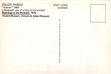 Load image into Gallery viewer, Back of a postcard with text about Zsuzsi Roboz's artwork and Museum information.