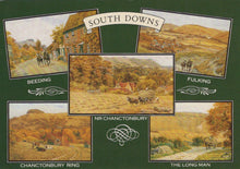Load image into Gallery viewer, Collage of South Downs landscapes with scenic views and text on a green background