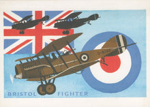 Load image into Gallery viewer, Vintage-style illustration of a Bristol Fighter airplane with a Union Jack flag in the background.
