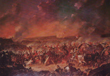 Load image into Gallery viewer, Painting of a historical battle scene with soldiers and horses on a battlefield.