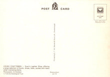 Load image into Gallery viewer, Back of a postcard with text and a logo on a beige background