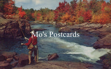 Load image into Gallery viewer, Fishing scene with a person in a red jacket and hat, surrounded by autumn trees and a river.