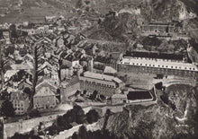 Load image into Gallery viewer, Vintage black and white aerial view of a city with historical buildings and a castle.