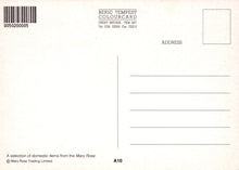 Load image into Gallery viewer, Back of a postcard with text and barcode, featuring 'Beric Tempest Colourcard' and 'Mary Rose Tracing Limited'.