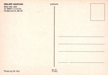Load image into Gallery viewer, Back of a postcard with text and a small square for a photo, featuring 'Malmö Aviation' and 'BAe 146-200'.