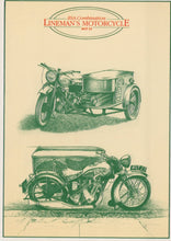 Load image into Gallery viewer, Illustration of a vintage BSA combination lineman's motorcycle on a beige background