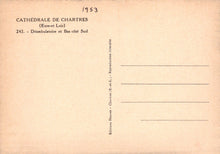 Load image into Gallery viewer, Back of a postcard with text about Chartres Cathedral, France