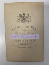 Load image into Gallery viewer, Vintage card with Elliott and Fry photographers logo and address on a white background