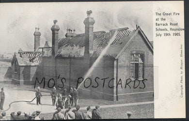 Middlesex Postcard - The Great Fire at The Barrack Road Schools, Hounslow A7000