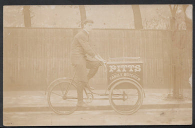 Occupations Postcard - Pitts Family Butchers - Delivery Boy on Pedal Cycle A2839