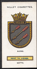 Load image into Gallery viewer, Wills Cigarette Card - Ships Badges Card No 28 - Velox