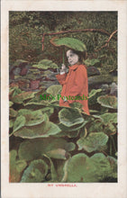 Load image into Gallery viewer, Children Postcard - My Umbrella, Young Girl Holding a Large Leaf Ref.SW10101
