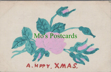 Hand Painted Greetings Postcard - A Happy Xmas Flowers SW10416