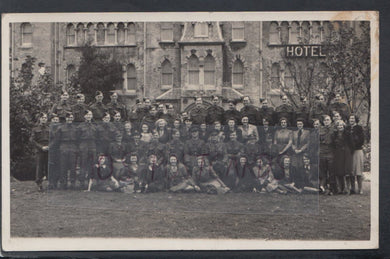 Military Postcard - Group of British Soldiers and Women Outside a Hotel - Mo’s Postcards 