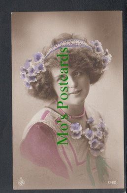 Glamour Postcard - Young Lady Wearing Flowers