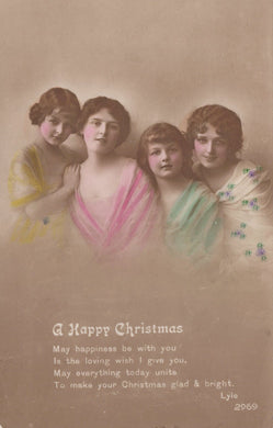Greetings Postcard - A Happy Christmas - Group of Young Ladies - Mo’s Postcards 