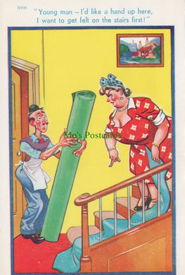 Comic Postcard - Risque / Lady / Carpet / Stairs