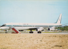 Load image into Gallery viewer, Aviation Postcard - Saber Air of Singapore Douglas DC-8/61CF Aeroplane, London Heathrow, 1972 - Mo’s Postcards 
