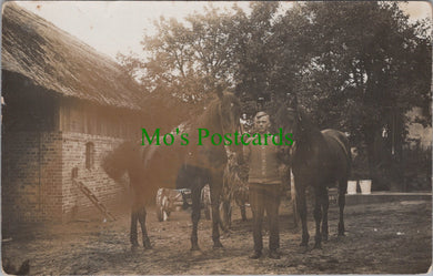 Animals Postcard - Young Man With Two Horses