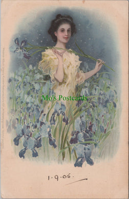 Glamour Postcard - Lady in a Field of Flowers