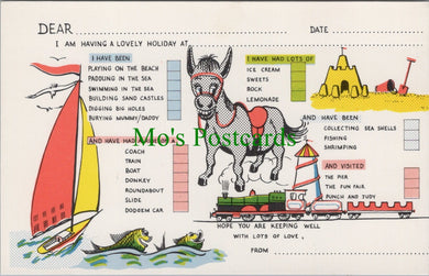 Holiday Message Postcard - Lovely Holiday, Donkey, Yacht, Beach SW13406