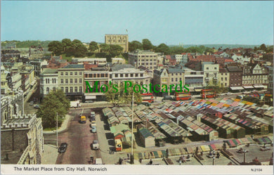 Norfolk Postcard - Norwich Market Place From City Hall   SW13415