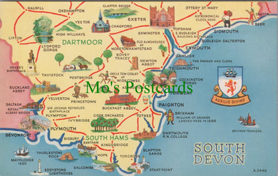 Map Postcard - Map Showing South Devon, Dartmoor, South Hams SW12714