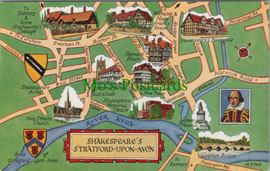 Map Postcard - Map Showing Shakespeare's Stratford-Upon-Avon  SW12715