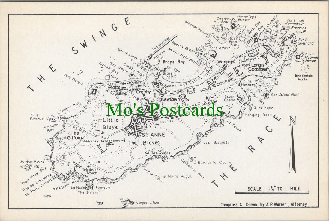 Maps Postcard - Map of Alderney, The Channel Islands  SW11439