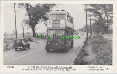 London Postcard - L.T.Trolleybus at Mitcham Common in 1959 - SW11684