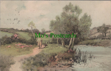 Nature Postcard - Countryside Art Scene. Man With His Dog  SW13108