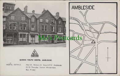 Cumbria Postcard - Map of Ambleside, Queens Youth Hostel SW13146