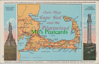 America Postcard - Auto Map Cape Cod and The Pilgrimland  SW13182