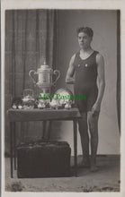 Load image into Gallery viewer, Sports Postcard - Young sportsman with his trophies SW12398
