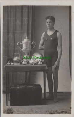 Sports Postcard - Young sportsman with his trophies SW12398