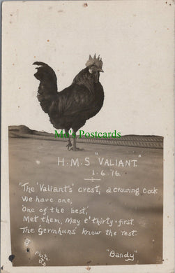 Naval Postcard - H.M.S.Valiant, The Valiants Crest, A Crowing Cock HP136