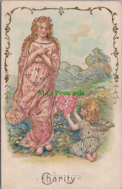 Embossed Greetings Postcard - Cherub, Charity, Heart  HP142