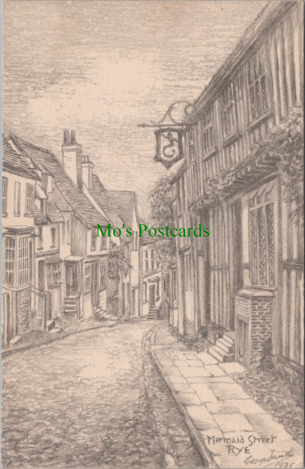 Sussex Postcard - Mermaid Street, Rye Pencil Sketch  DC977