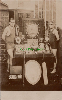 Sports Postcard - Boys in Swimming Costumes With Medals and Trophies  SW11231