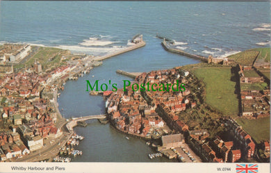 Yorkshire Postcard - Aerial View of Whitby Harbour and Piers SW11575