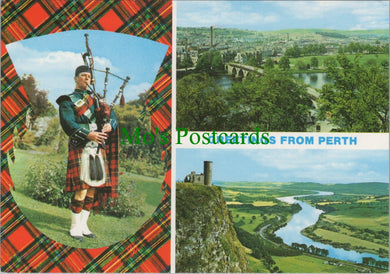 Scotland Postcard - Greetings From Perth - Scottish Piper  SW12294