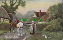 Load image into Gallery viewer, Rural Life Postcard - The Farm Gate. Horses and Cottages SW12742
