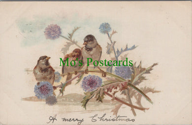 Greetings Postcard - A Merry Christmas, Flowers and Birds  SW13375