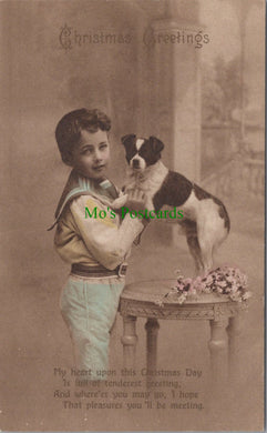 Christmas Greetings Postcard - Young Boy With His Pet Dog  SW12632