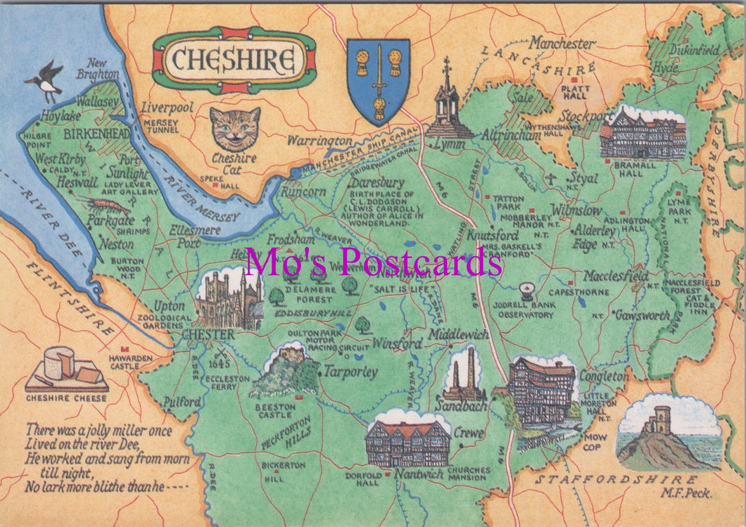 Maps Postcard - Map Showing Cheshire   SW16203