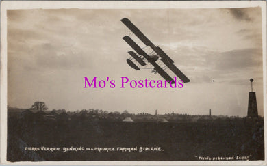 Aviation Postcard - Pierre Verrier Banking on a Maurice Farman Biplane SX314