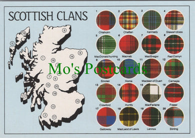 Scotland Postcard - Scottish Clans Map and Tartans  SW13653