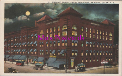America Postcard - Masonic Temple and Olean House By Night, New York  HM446