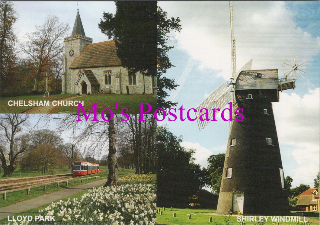 Surrey Postcard - Chelsham Church, Lloyd Park, Shirley Windmill  SW15269